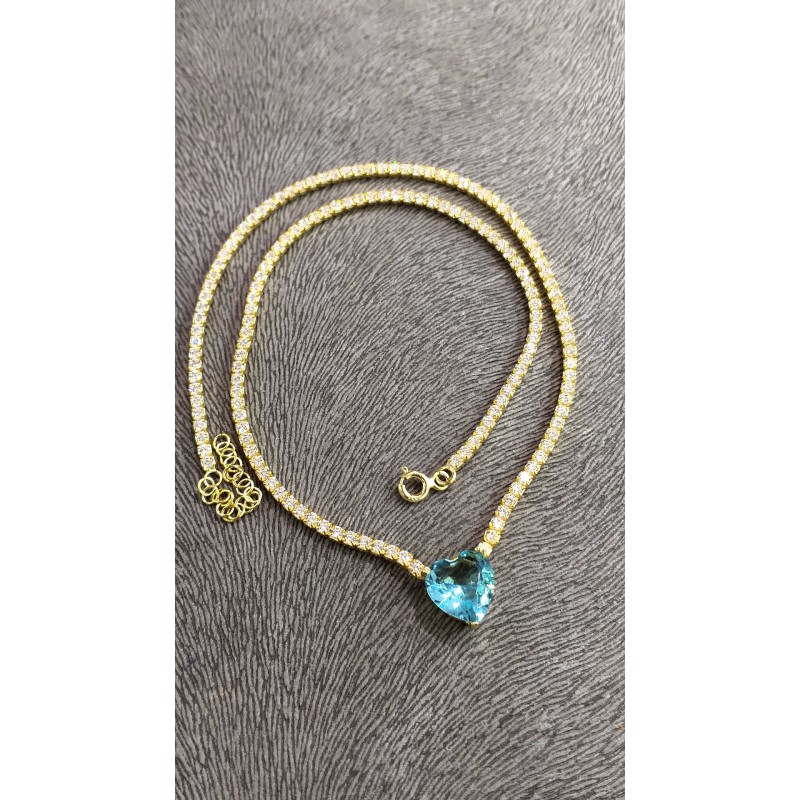 SUYOLU AKUAMARİN KALP KOLYE